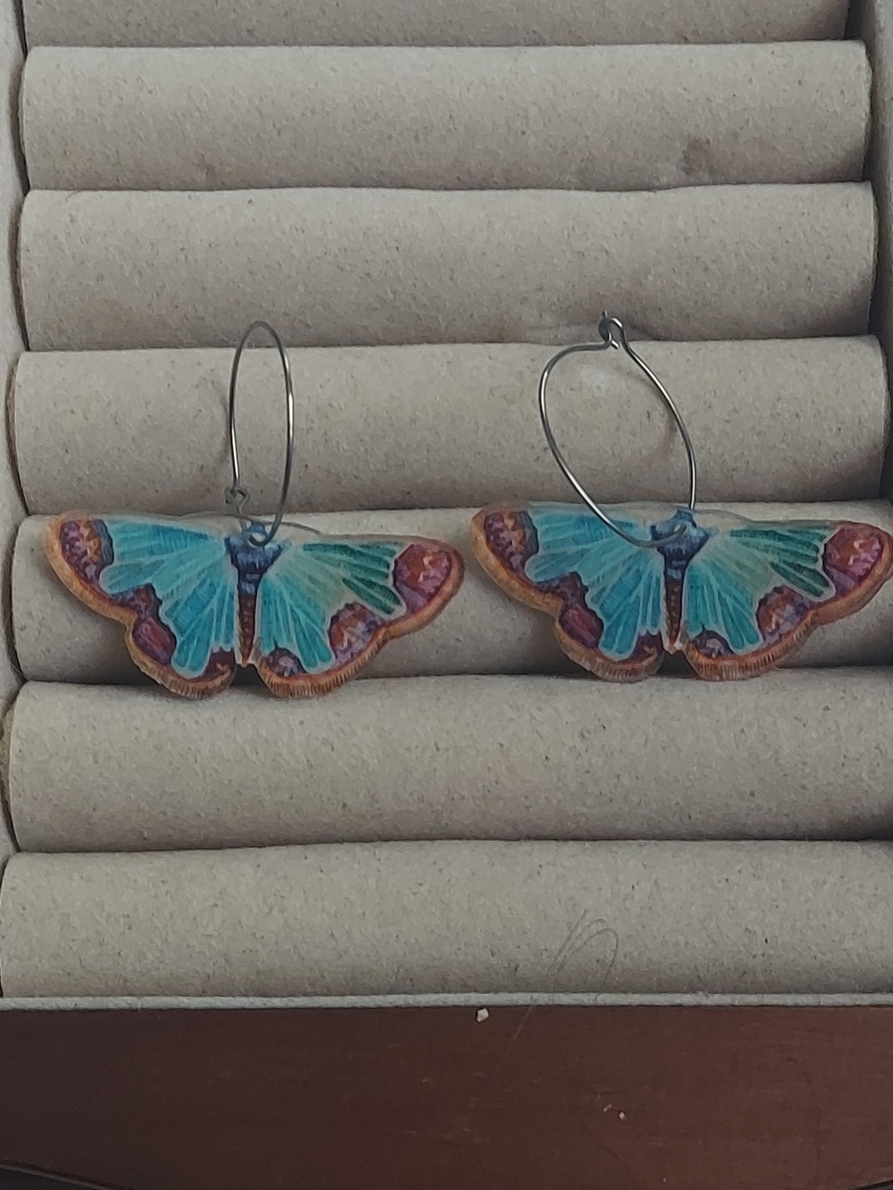 Handcrafted Turquoise Moth Hoop Earrings